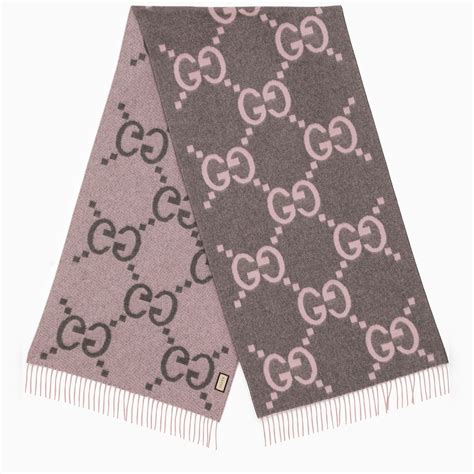 sciarpa gucci grigia e rosa|Sciarpa in lana GG jacquard in Grigio .